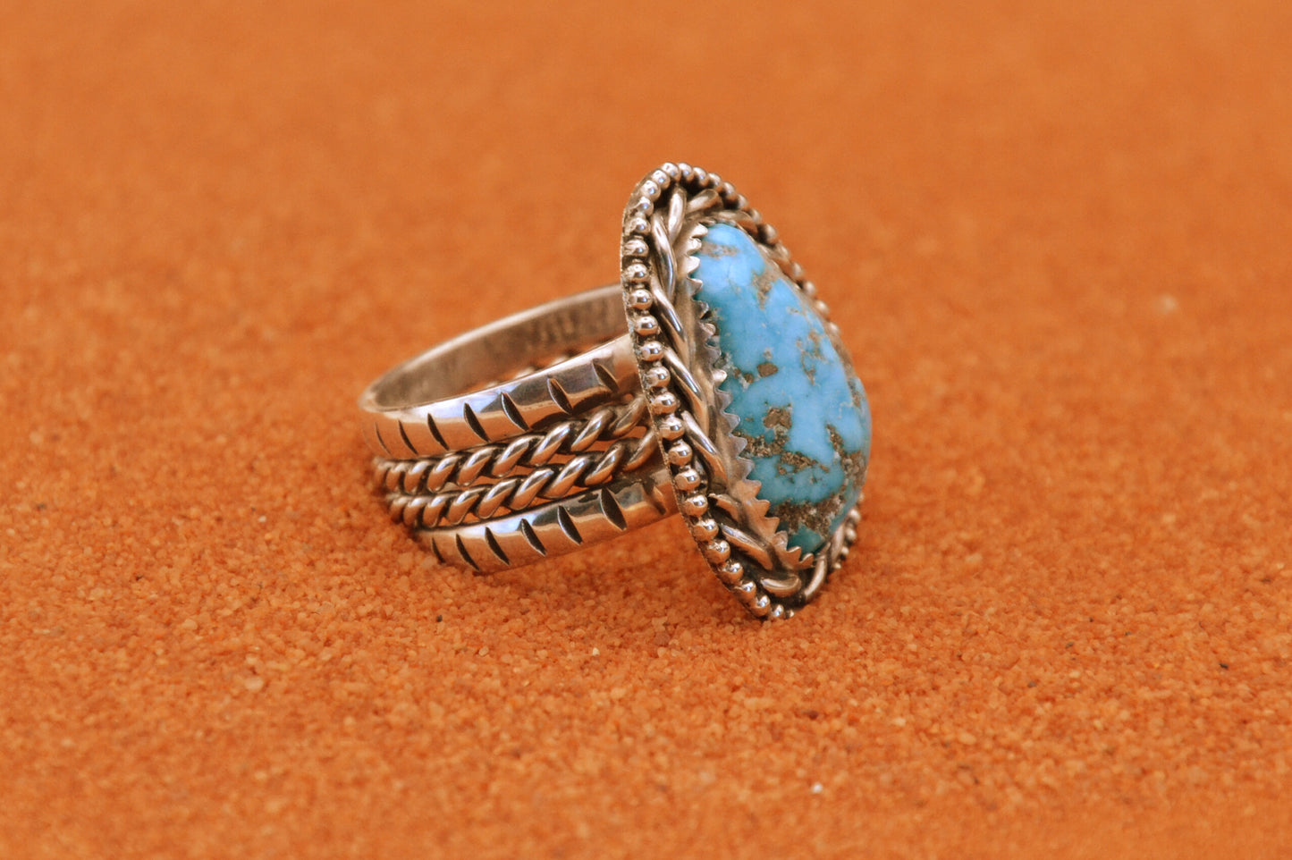 Bague turquoise-bijoux amerindien-style navajo-femme et homme-piece unique-argent massif-cadeau