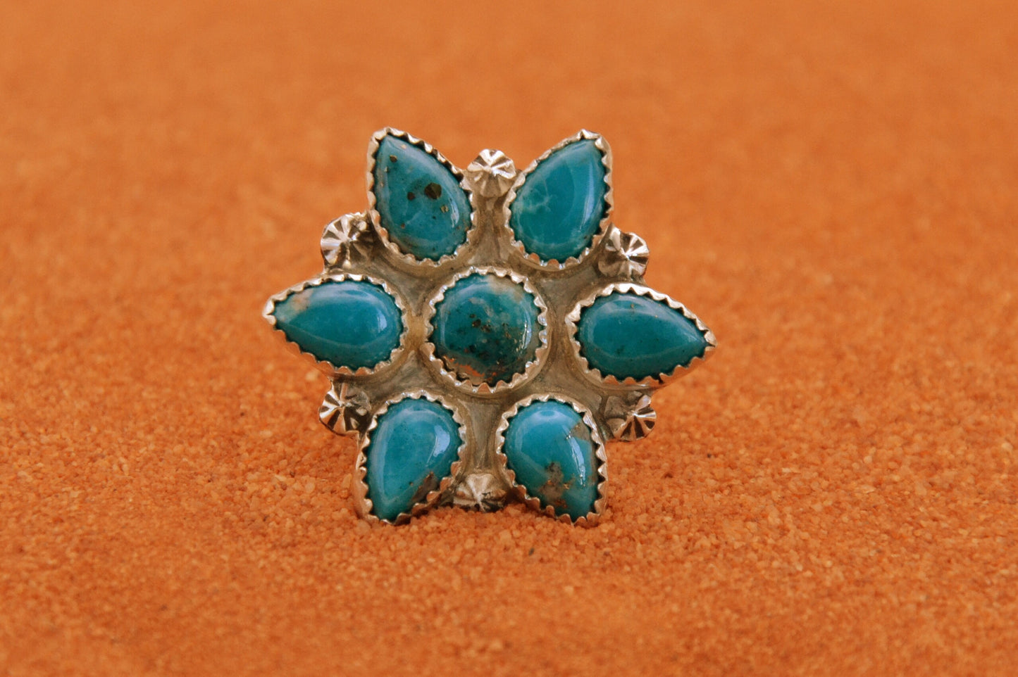 Bague femme-turquoise-kingman-amerindienne-argent-style navajo-unique-artisanat