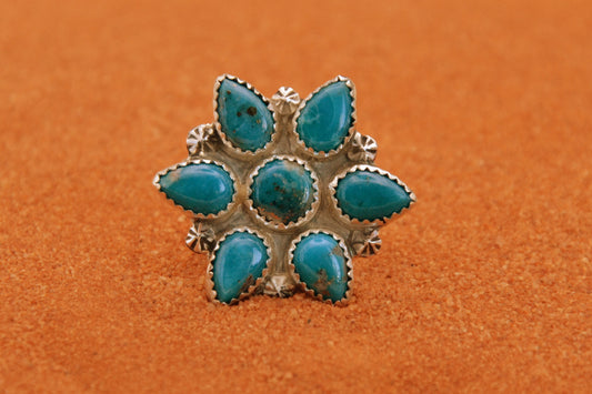 Bague femme-turquoise-kingman-amerindienne-argent-style navajo-unique-artisanat