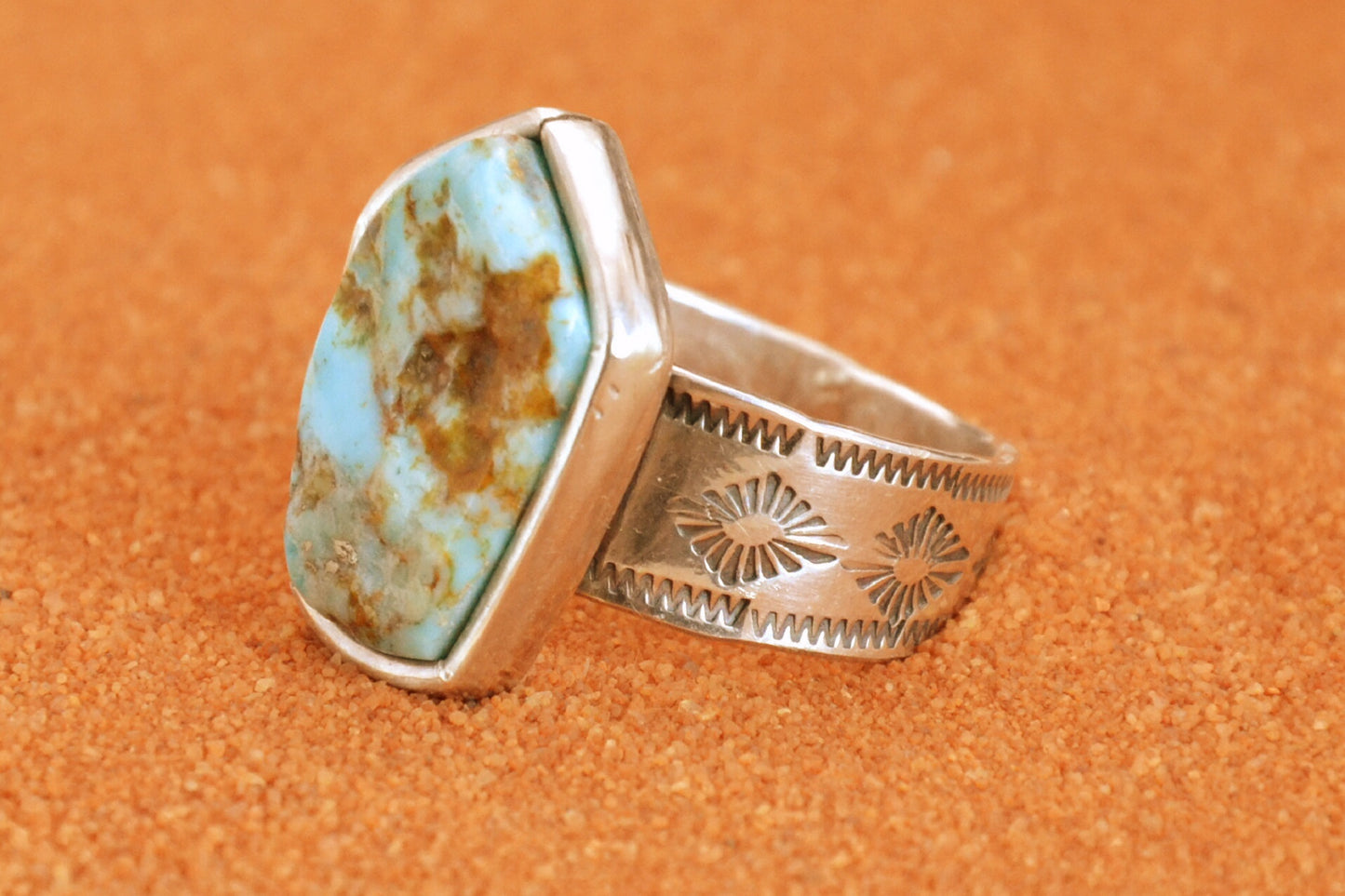 Bague-chevaliere-homme-turquoise-amerindien-style navajo-cadeau-bijoux-unique-argent sterling