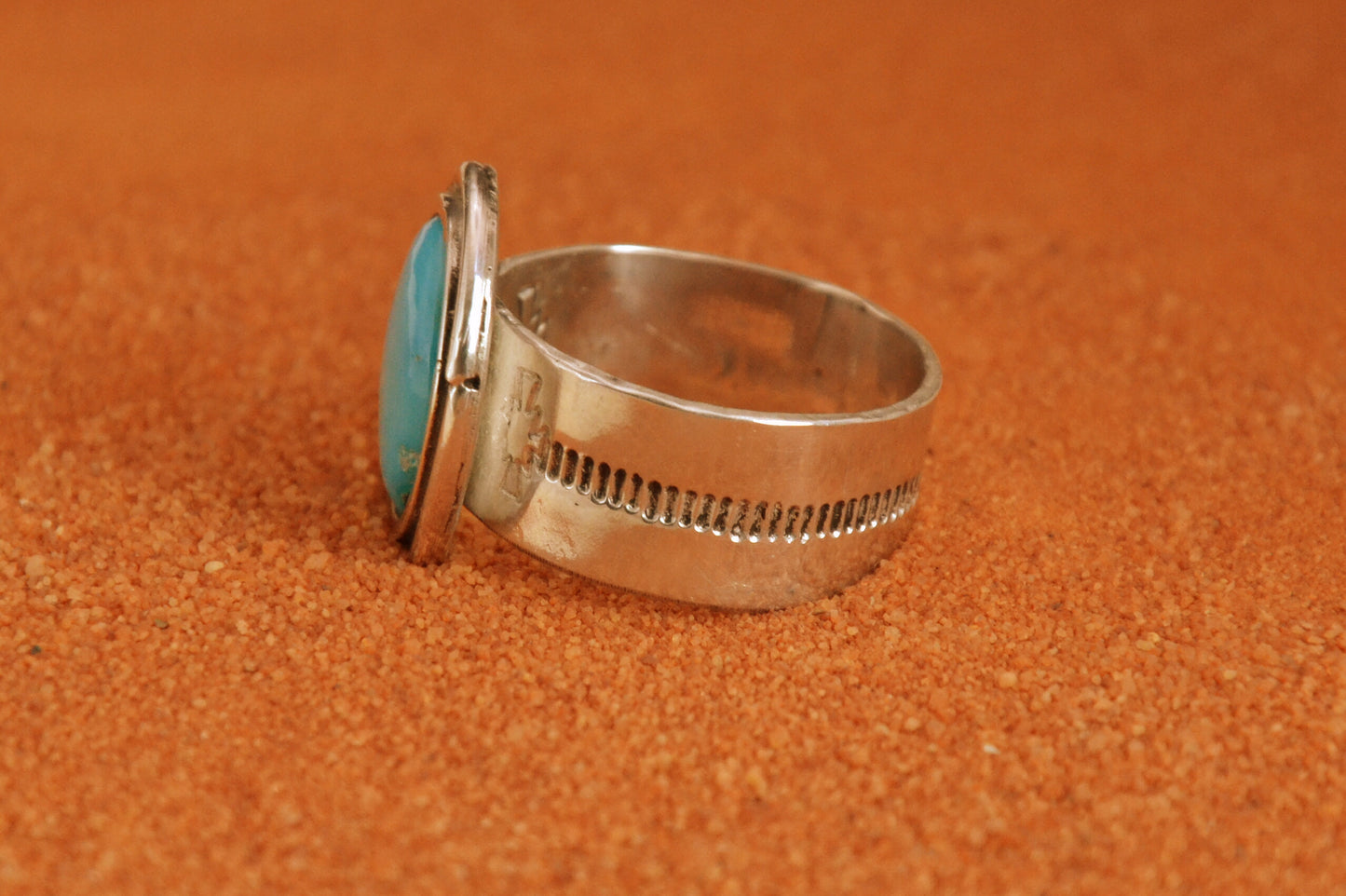 Bague homme-turquoise sierra blue-style navajo-bijoux amerindiens-argent massif-cadeau-unique