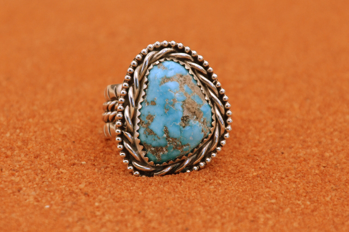 Bague turquoise-bijoux amerindien-style navajo-femme et homme-piece unique-argent massif-cadeau