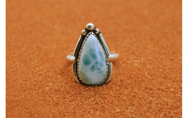 Bague larimar-bijoux amerindiens-argent 925/1000-bijoux navajo-idée cadeau-pièce unique-artisanat