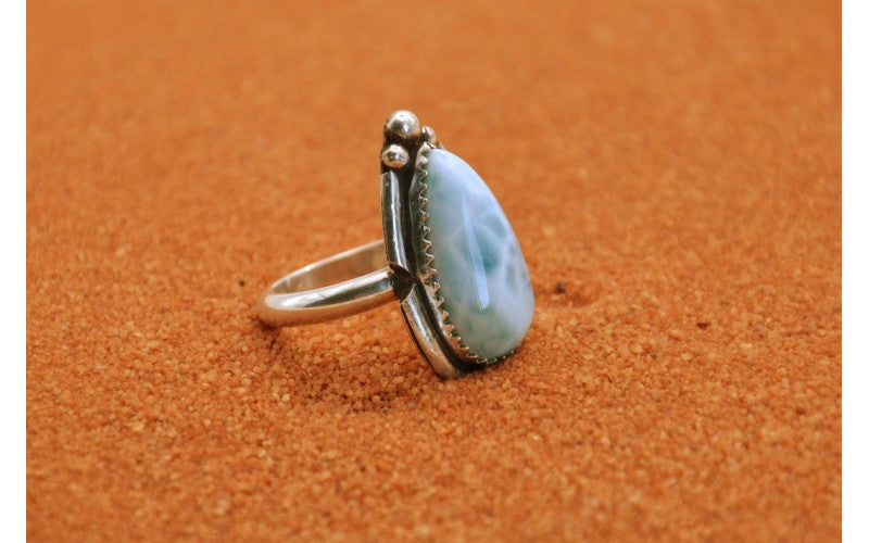 Bague larimar-bijoux amerindiens-argent 925/1000-bijoux navajo-idée cadeau-pièce unique-artisanat