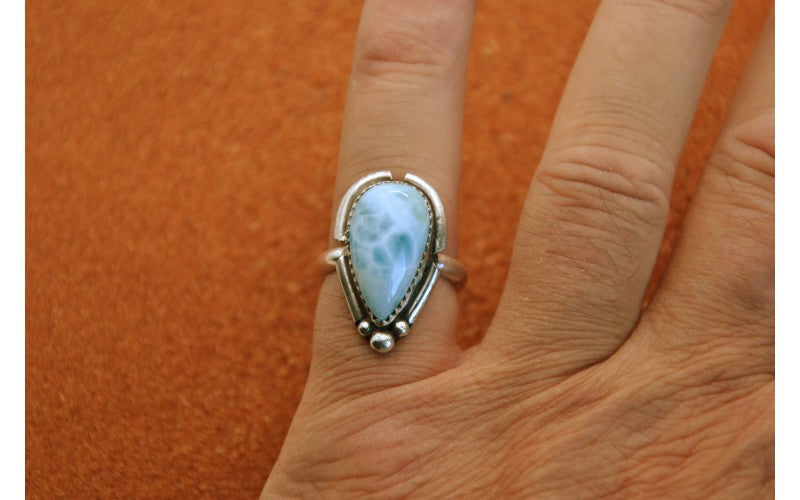 Bague larimar-bijoux amerindiens-argent 925/1000-bijoux navajo-idée cadeau-pièce unique-artisanat