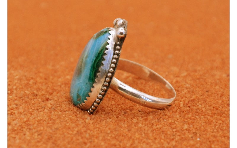 Bague malachite chrysocolle-style navajo-cadeau-femme et homme-argent 925/1000-bijoux amerindiens-piece unique