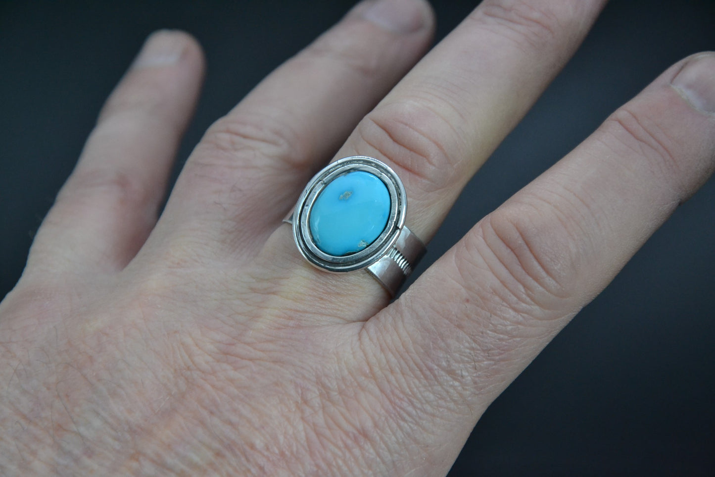 Bague homme-turquoise sierra blue-style navajo-bijoux amerindiens-argent massif-cadeau-unique