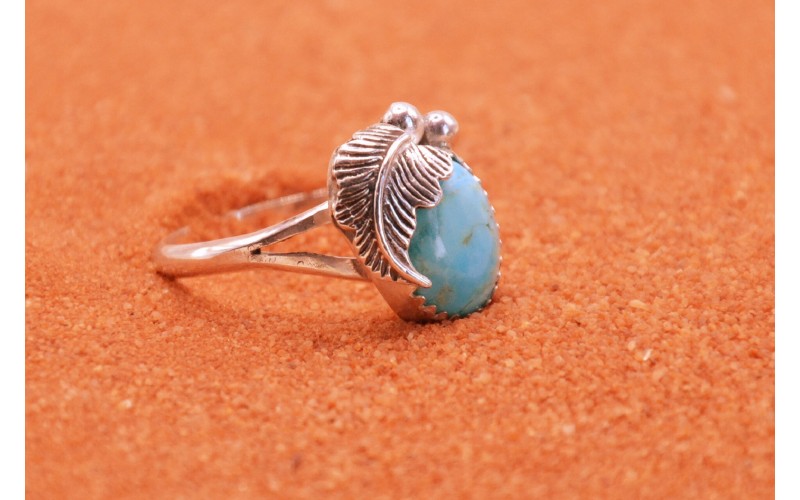 Bague homme, bague femme, argent 925/1000, turquoise royston, bijoux navajo, plume, amérindien, style navajo