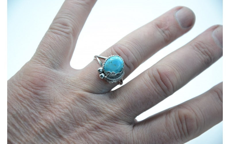 Bague homme, bague femme, argent 925/1000, turquoise royston, bijoux navajo, plume, amérindien, style navajo