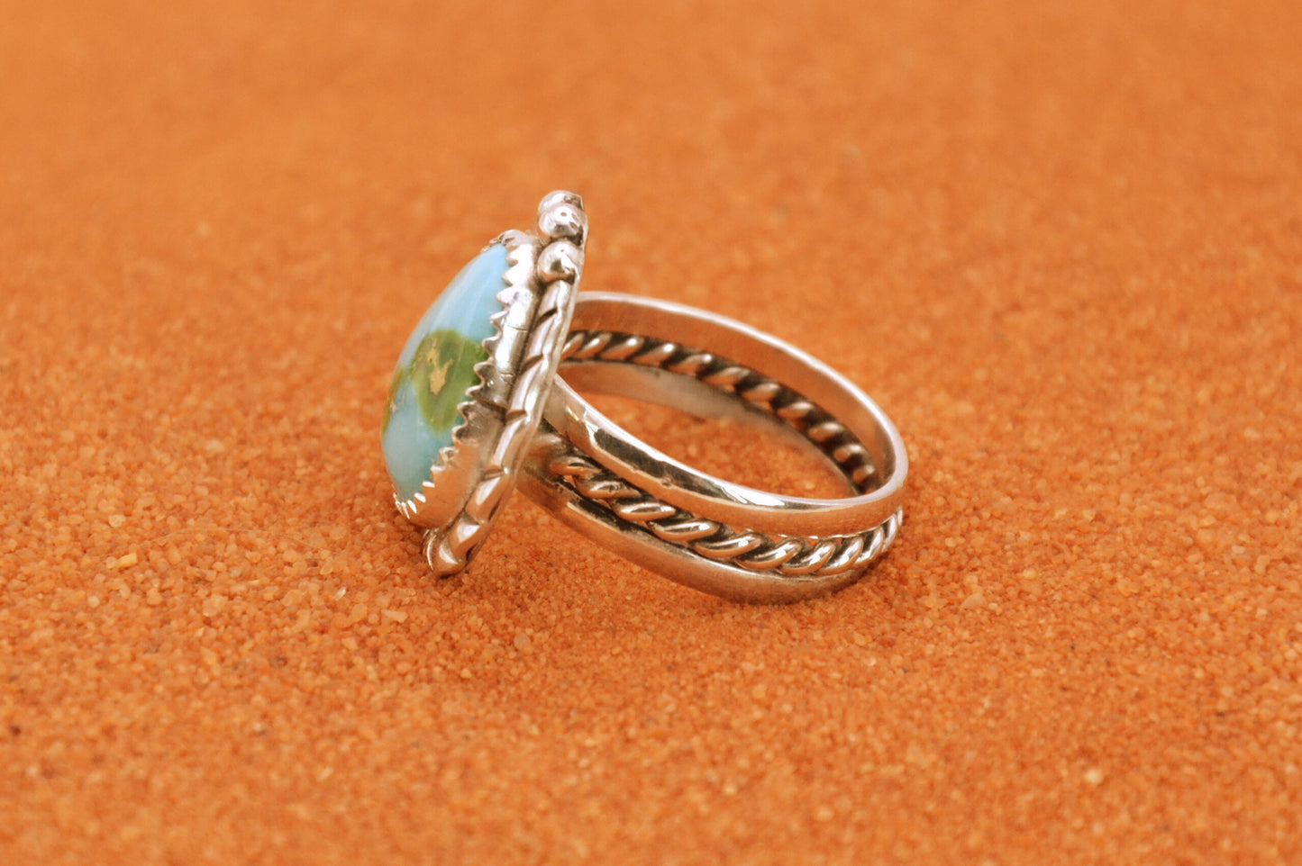 Bague turquoise sonora gold-argent massif-bague femme-idee cadeau-bijoux amerindiens-style navajo-unique