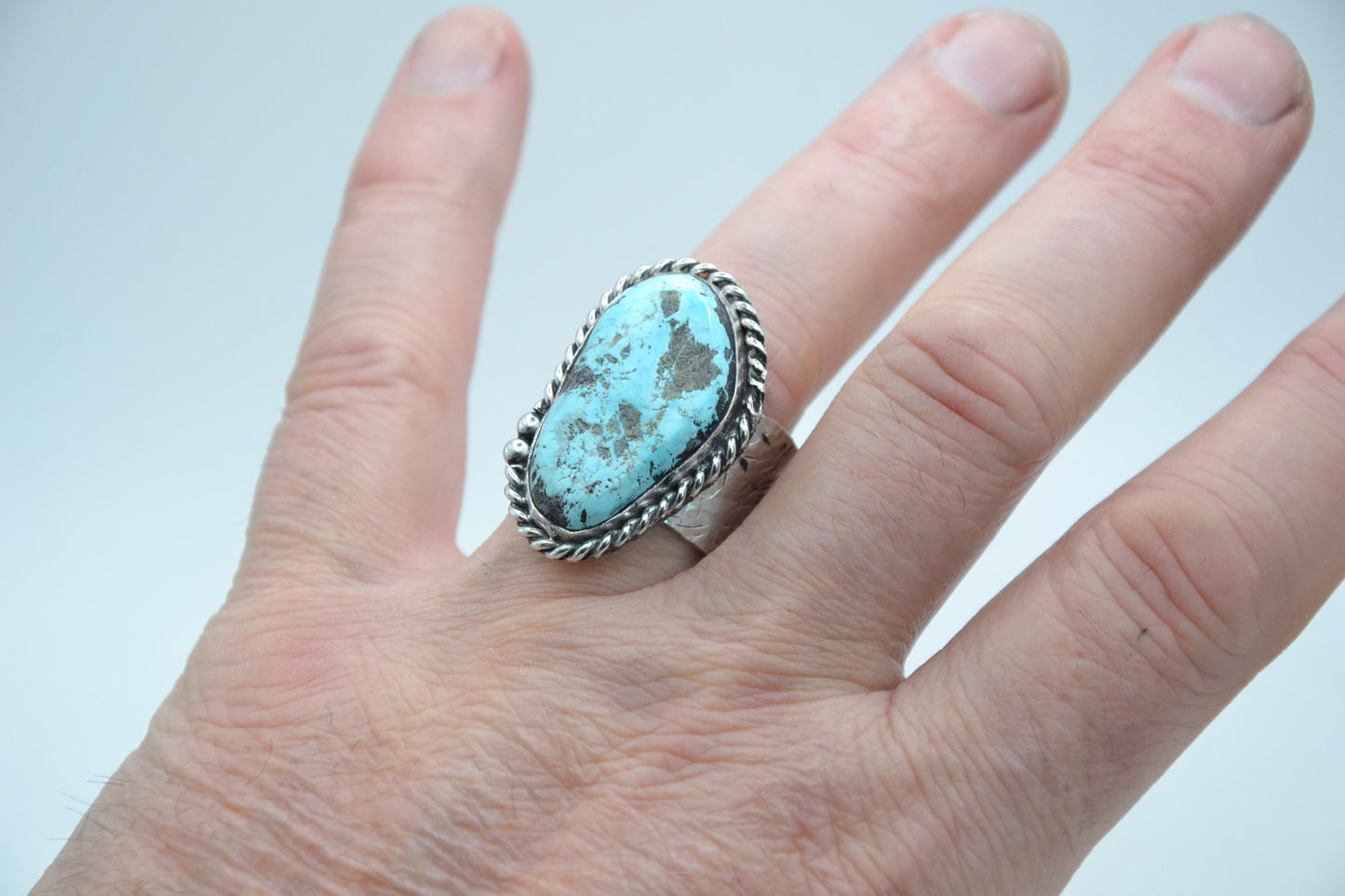 Bague homme-chevaliere-turquoise-argent 925/1000-style navajo-bijoux amerindiens-cadeau