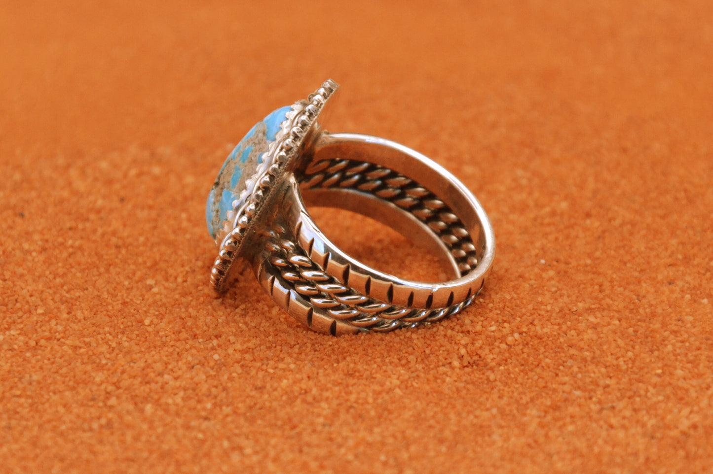 Bague turquoise-bijoux amerindien-style navajo-femme et homme-piece unique-argent massif-cadeau