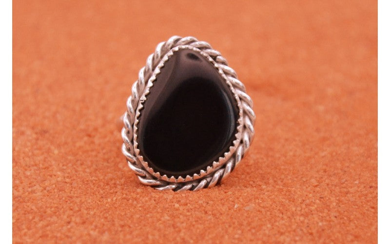 Bague obsidienne-argent 925/1000-ajustable-bijoux amerindiens-bague mixte-boheme-idée cadeau-style navajo