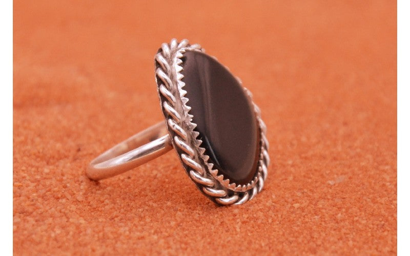 Bague obsidienne-argent 925/1000-ajustable-bijoux amerindiens-bague mixte-boheme-idée cadeau-style navajo