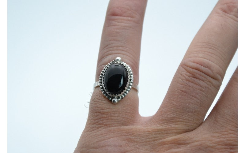 Bague onyx-bijoux amérindiens-argent 925/1000-artisanat-idée cadeau-femme-bohème-style navajo