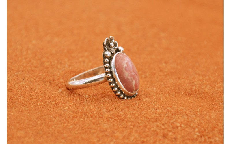 Bague femme-rhodochrosite-argent 925/1000-cadeau-style navajo-garanti-bijoux amerindiens