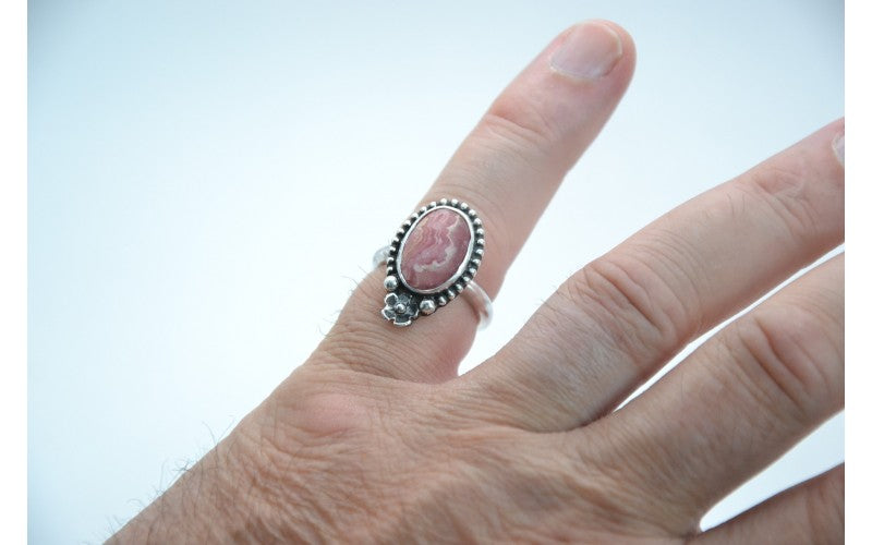 Bague femme-rhodochrosite-argent 925/1000-cadeau-style navajo-garanti-bijoux amerindiens