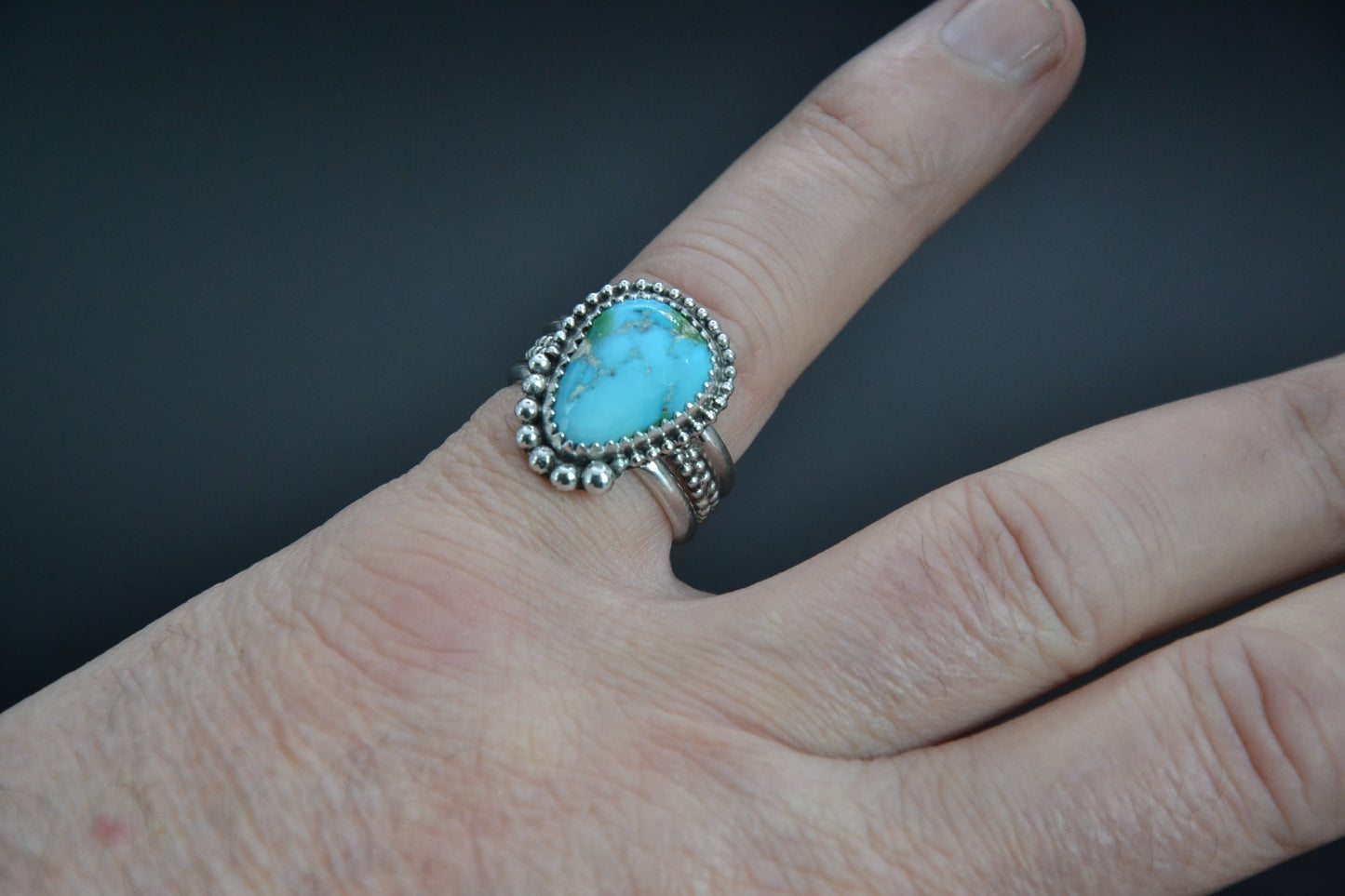 Bague femme-turquoise sonora gold-style navajo-bijoux amerindiens-artisanat-cadeau-argent massif-unique