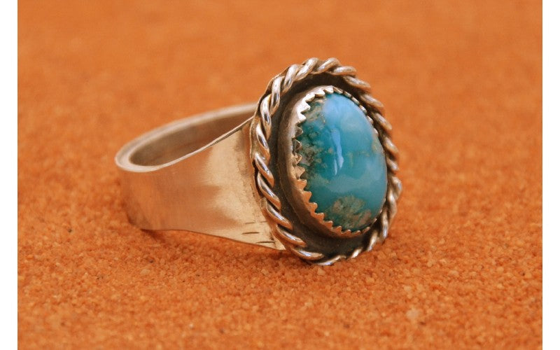 bague-turquoise apache-argent 925/1000-idée cadeau-style navajo-bijoux amérindiens-artisanat-taille 62