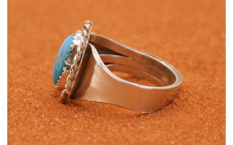 bague-turquoise apache-argent 925/1000-idée cadeau-style navajo-bijoux amérindiens-artisanat-taille 62