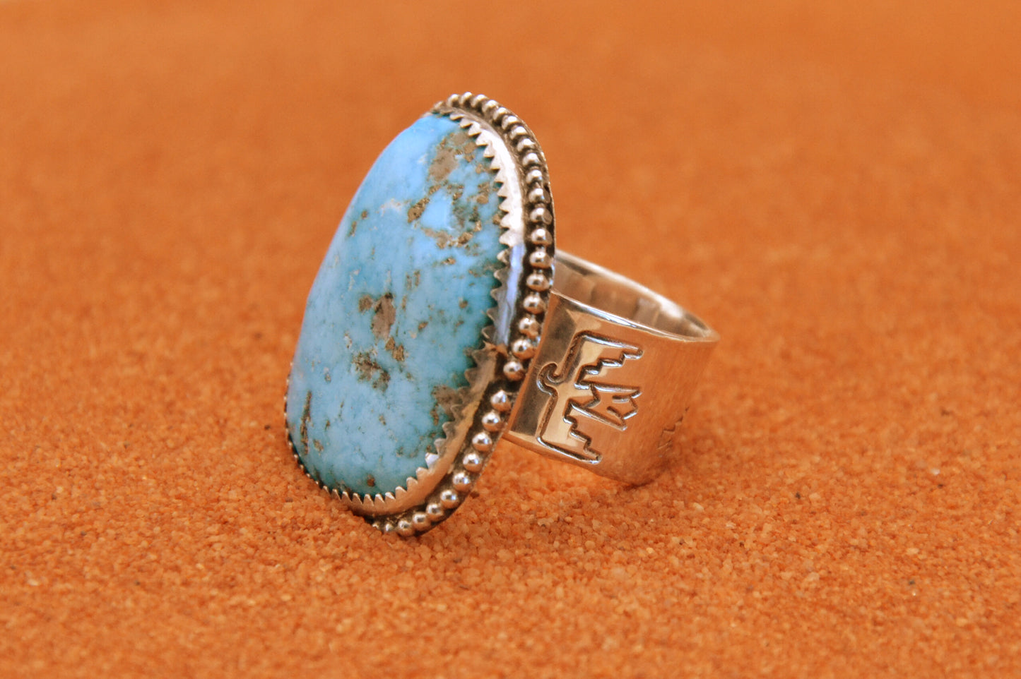 Bague oiseau tonnerre-turquoise kingman-bijoux amerindiens-style navajo-idee cadeau-piece unique-taille 56