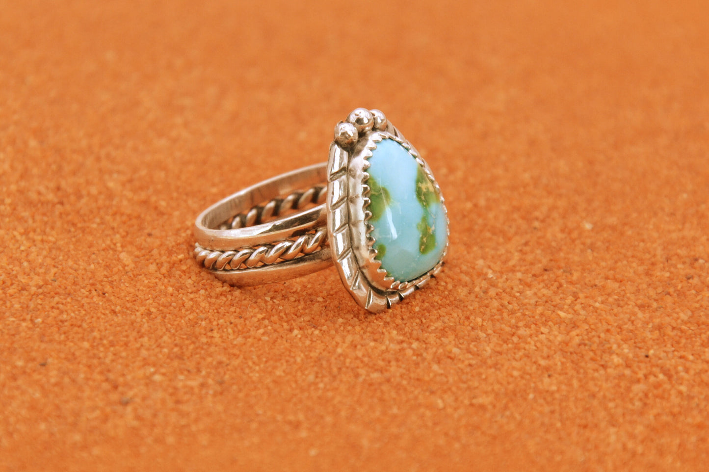 Bague turquoise sonora gold-argent massif-bague femme-idee cadeau-bijoux amerindiens-style navajo-unique