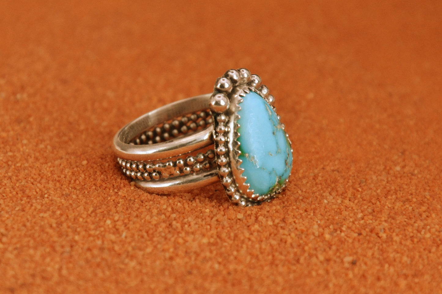 Bague femme-turquoise sonora gold-style navajo-bijoux amerindiens-artisanat-cadeau-argent massif-unique