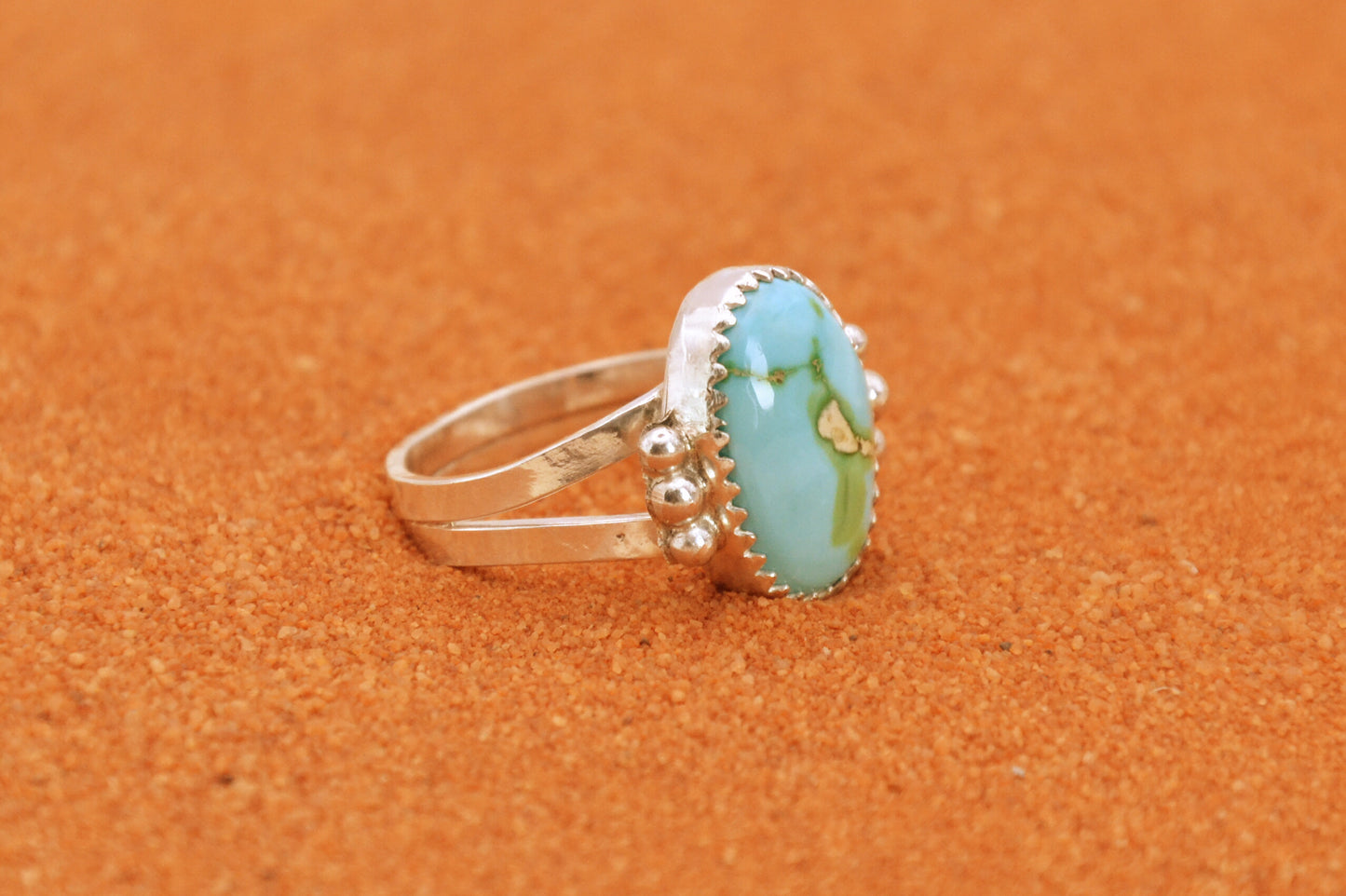 Bague femme-turquoise sonora gold-argent massif-idee cadeau-style navajo-bijoux amerindiens-unique