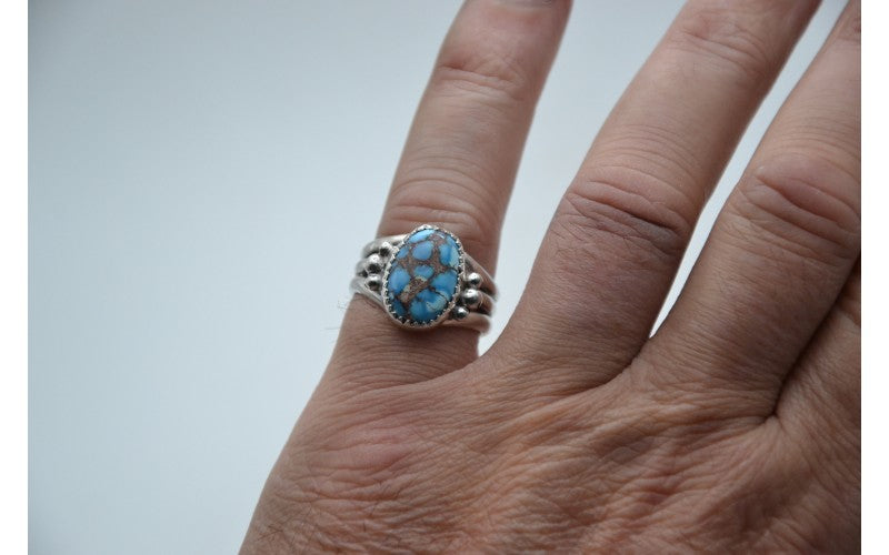 bague turquoise-golden hill-argent 925/1000-femme et homme-bijoux amerindiens-idée cadeau-style navajo