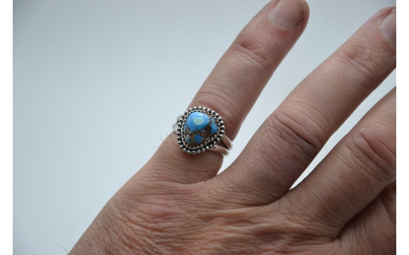 bague-turquoise golden hill-idée cadeau-argent 925/1000-bijoux amérindiens-style navajo-pour femme-boheme