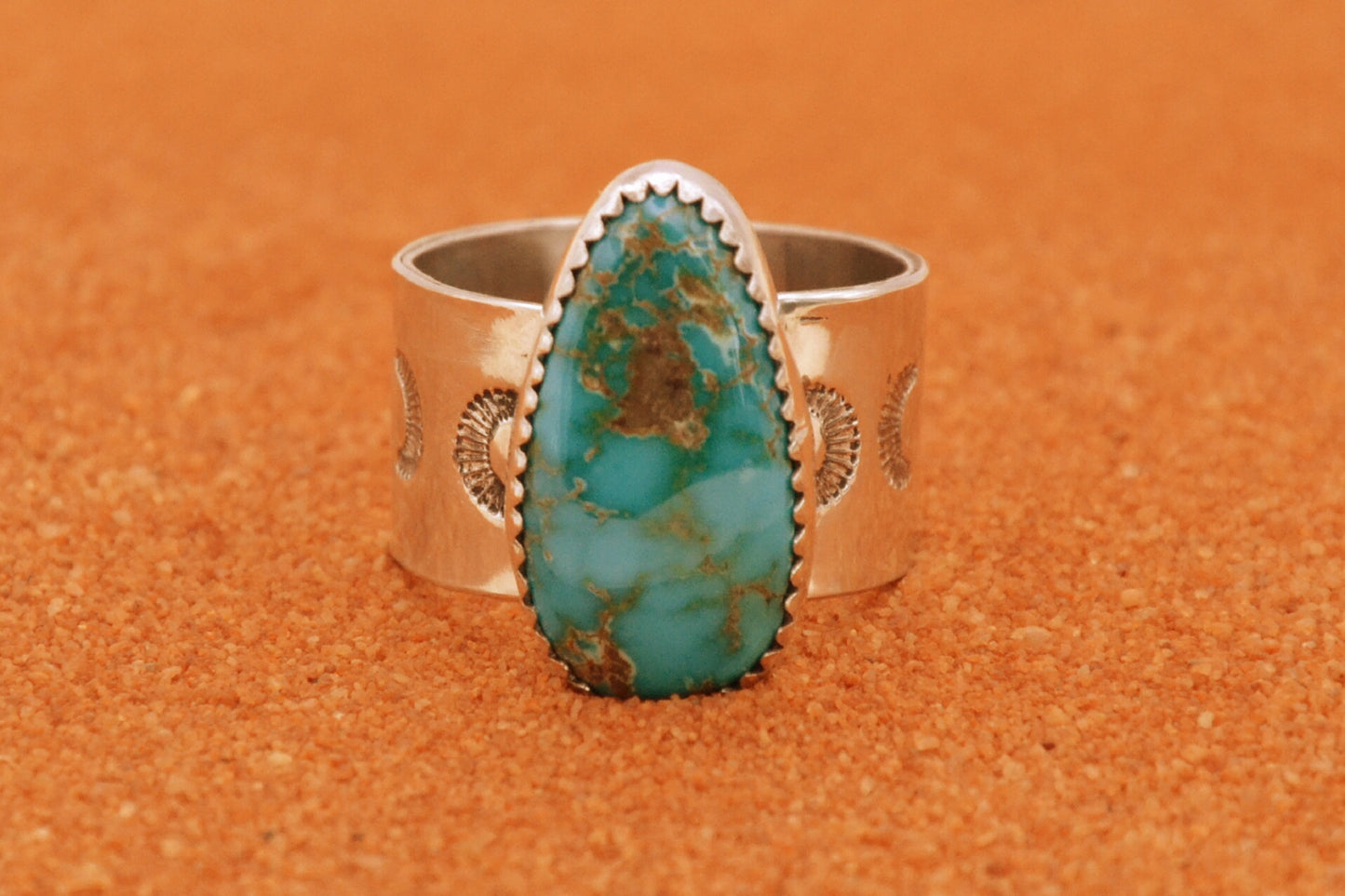 Bague turquoise sonora-style navajo-argent 925/1000-cadeau-chevaliere-homme et femme-bijoux amerindiens