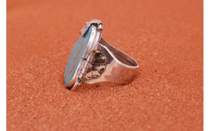 Bague turquoise kingman-bague homme-bijoux amérindiens-argent 925/1000-idée cadeau-bohème-pièce unique-chevalière