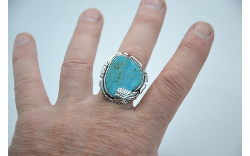 Bague turquoise kingman-bague homme-bijoux amérindiens-argent 925/1000-idée cadeau-bohème-pièce unique-chevalière