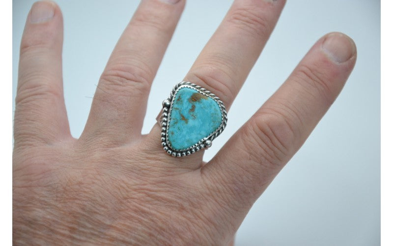 bague turquoise kingman-argent 925/1000-style navajo-cadeau-piece unique