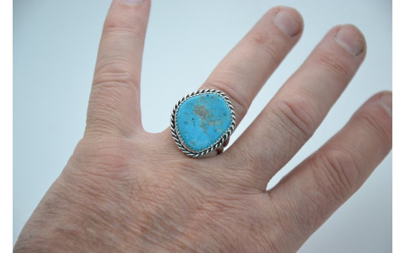 Bague homme-chevalière-turquoise kingman-argent 925/1000-idée cadeau-bijoux amérindiens-style navajo