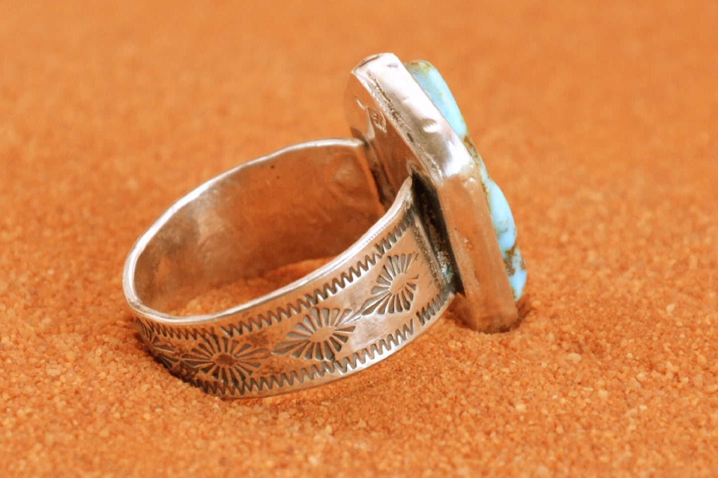 Bague-chevaliere-homme-turquoise-amerindien-style navajo-cadeau-bijoux-unique-argent sterling