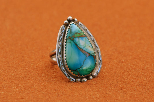 Bague-femme-turquoise-mojave-bijoux-amerindiens-cadeau-argent sterling-artisanat-unique-navajo
