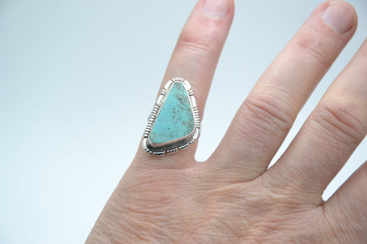 Bague turquoise kingman-bijoux amerindiens-navajo-femme-argent massif-cadeau-artisanat