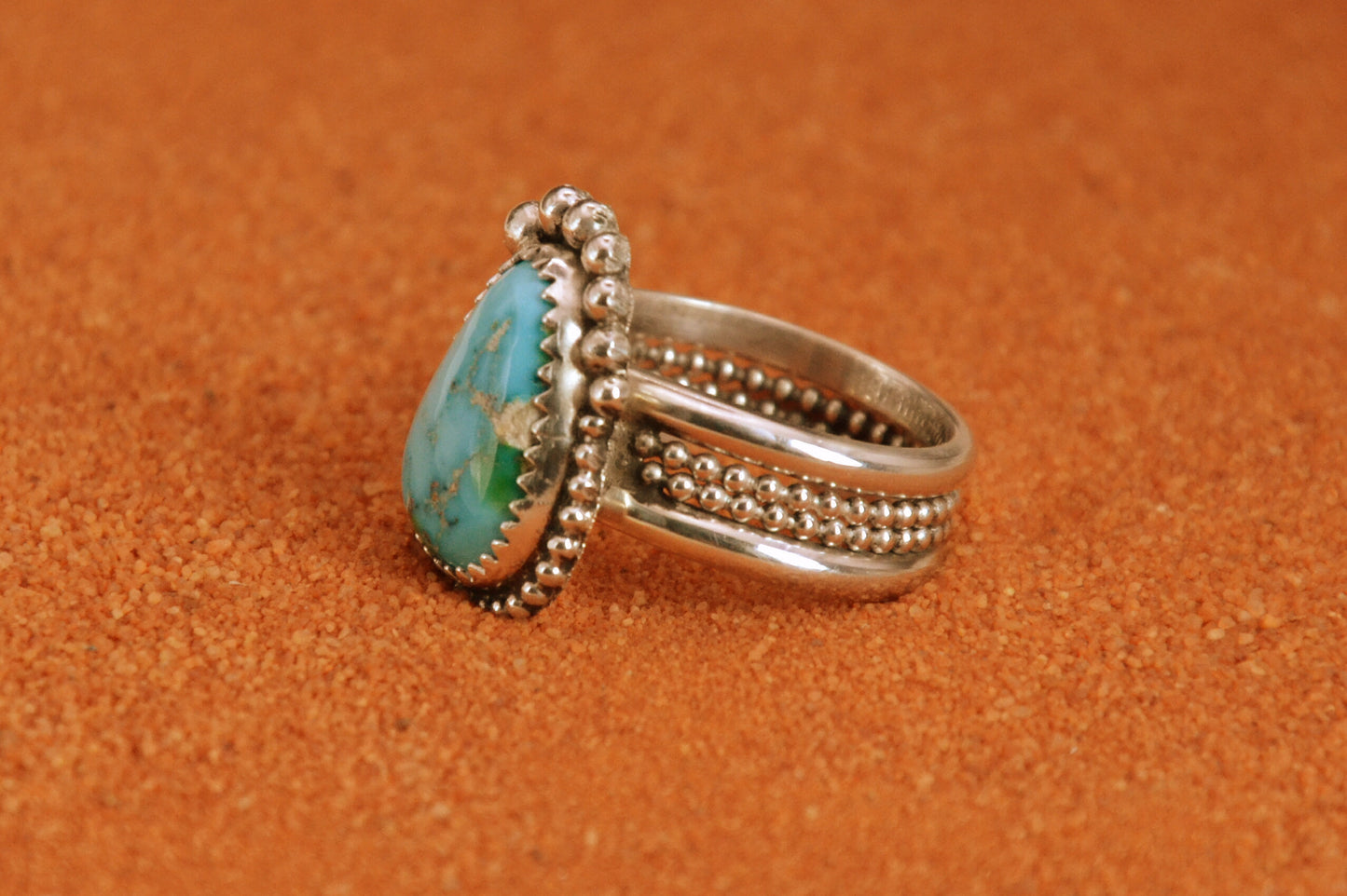 Bague femme-turquoise sonora gold-style navajo-bijoux amerindiens-artisanat-cadeau-argent massif-unique