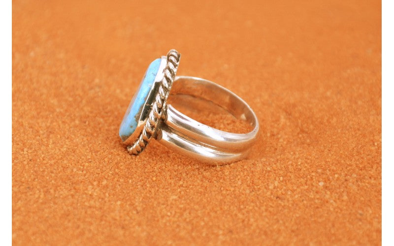 bague homme-argent 925/1000-style navajo-turquoise sleeping beauty-idee cadeau-artisanat-boheme-taille 61-size 9 1/2