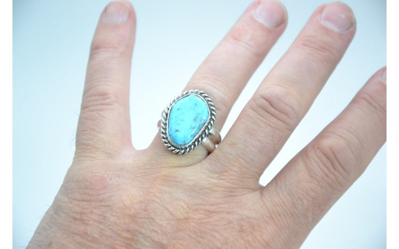 bague homme-argent 925/1000-style navajo-turquoise sleeping beauty-idee cadeau-artisanat-boheme-taille 61-size 9 1/2