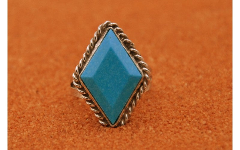 bague femme-turquoise synthétique-argent 925/1000-idée cadeau-bijoux amérindiens-bohème-style navajo