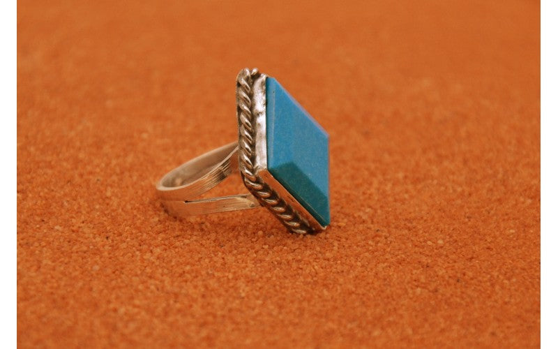 bague femme-turquoise synthétique-argent 925/1000-idée cadeau-bijoux amérindiens-bohème-style navajo