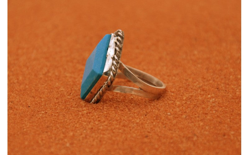 bague femme-turquoise synthétique-argent 925/1000-idée cadeau-bijoux amérindiens-bohème-style navajo