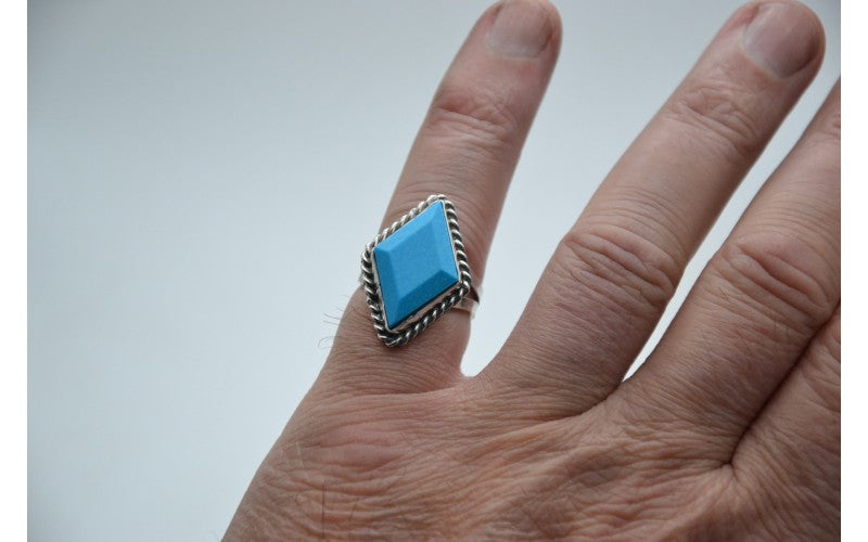 bague femme-turquoise synthétique-argent 925/1000-idée cadeau-bijoux amérindiens-bohème-style navajo