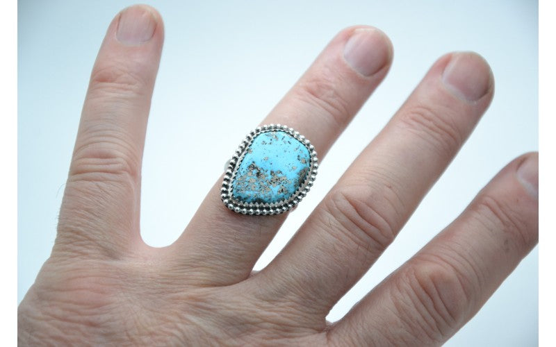 bague mixte-argent 925/1000-style navajo-idée cadeau-turquoise kingman-bijoux amerindiens