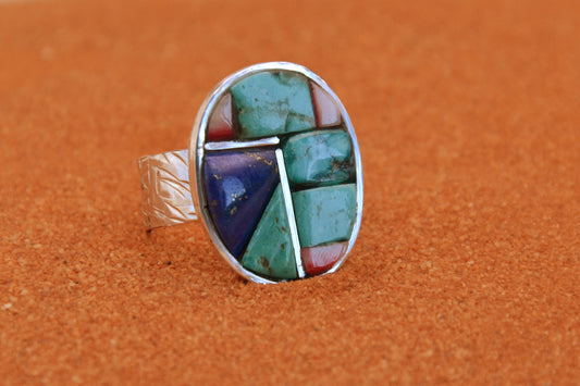 Bague homme-chevaliere-turquoise-lapis lazuli-corail-bijoux amerindiens-argent sterling-cadeau
