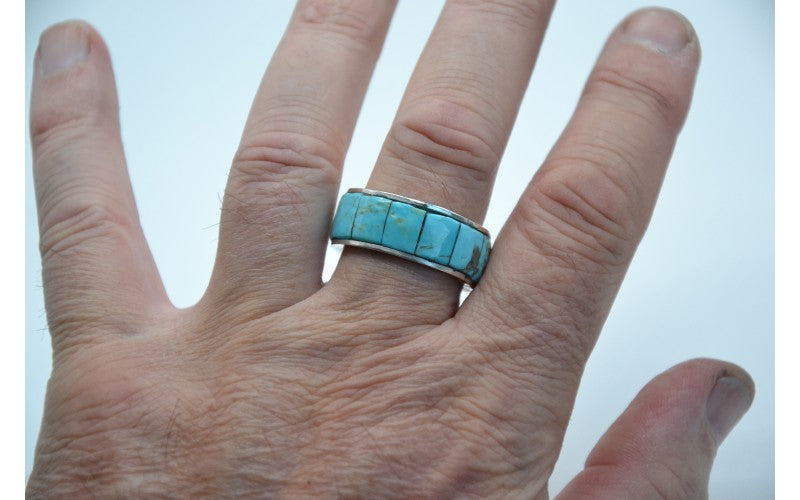 Bague turquoise kingman, argent 925/1000, fait main, bijoux amerindiens, cadeau, bague mixte, homme et femme