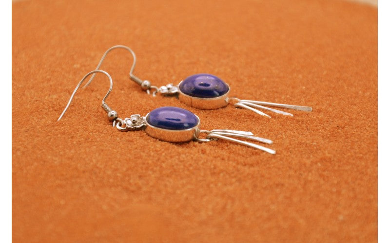 Boucles d'oreilles-bijoux amerindiens-style navajo-argent 925-lapis lazuli-cadeau-femme