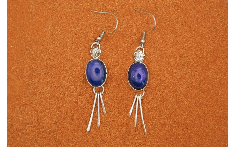 Boucles d'oreilles-bijoux amerindiens-style navajo-argent 925-lapis lazuli-cadeau-femme